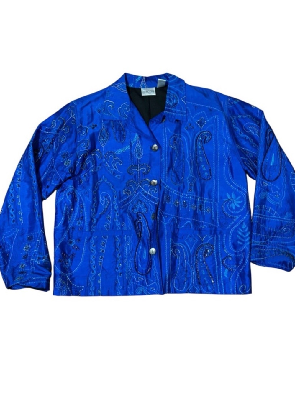 Chico’s Blue Embroidered Beaded Women's Blazer Jacket